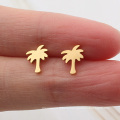 Simple Chic Summer Beach Stainless Steel Little Coconut Palm Tree Stud Earrings